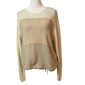 Liz Claiborne  Knit Ivory And Beige Sweater. Cotton/Linen Size Medium. LTOP835